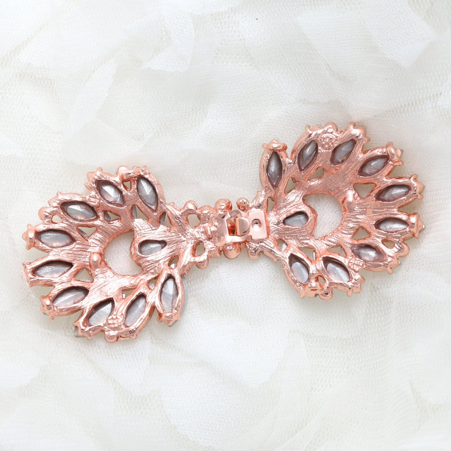 Rose Gold Rhinestone Clasp: Crystal Wedding Buckle (3.7" x 1.5")
