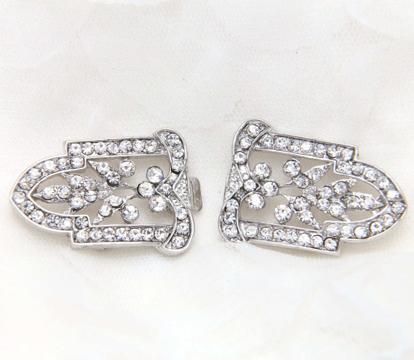 Rhinestone Crystal Buckle Clasp: Silver Tone Sash Belt Buckle (2.95" x 0.86")