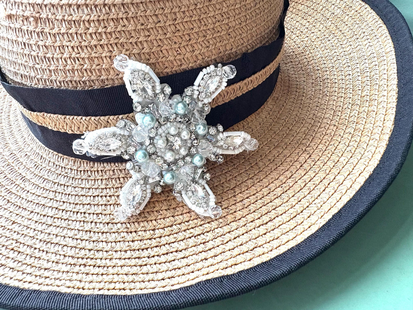 Iron On Light Blue Rhinestone Snowflake Applique: Handmade Crystal Star Patch, Beaded Christmas Patch