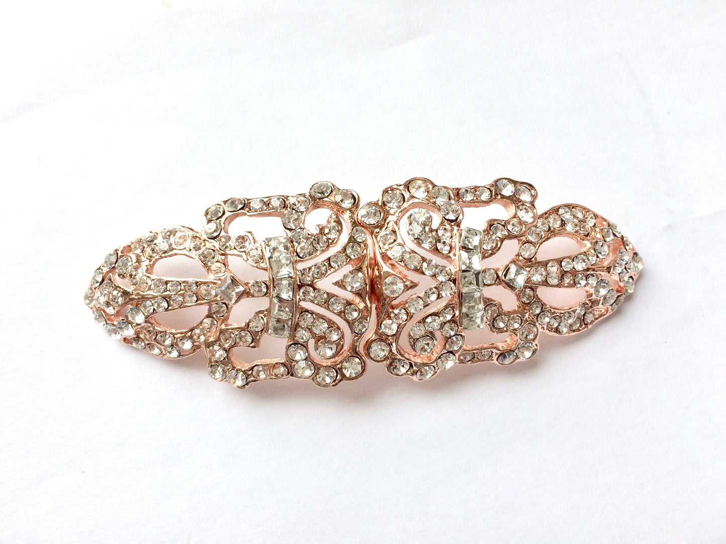 Rose Gold Rhinestone Button: Vintage Crystal Sash Hook And Eye Closure (3.74" x 1.3")
