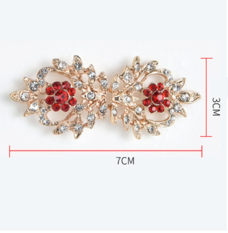 Vintage Gold Leaf Clasp: Red Rhinestone Sweater Hook And Eye Button Buckle