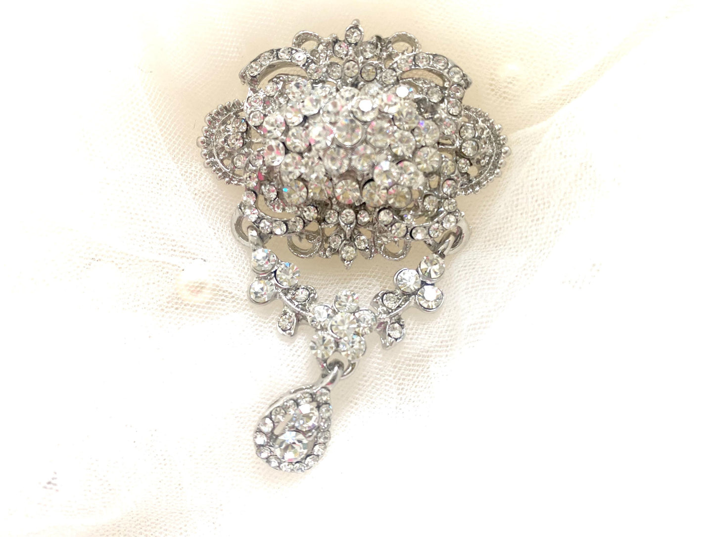Vintage Style Dangle Rhinestone Brooch Pin For Wedding Jewelry