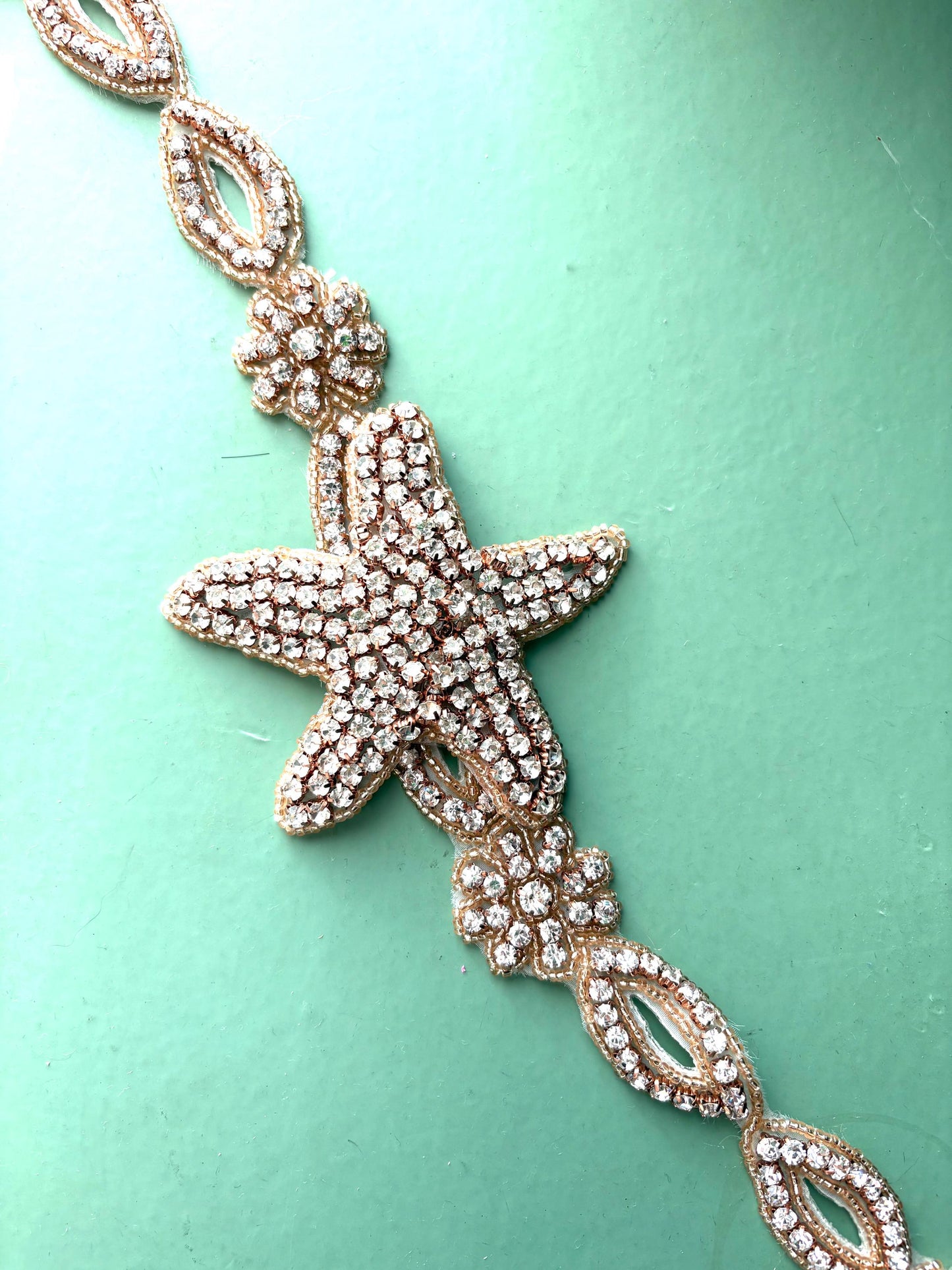 Starfish Rhinestone Applique Trim Belt Sash: Gold or Silver Wedding Dress Decoration Starfish at center / Gold Starfish at center / Silver