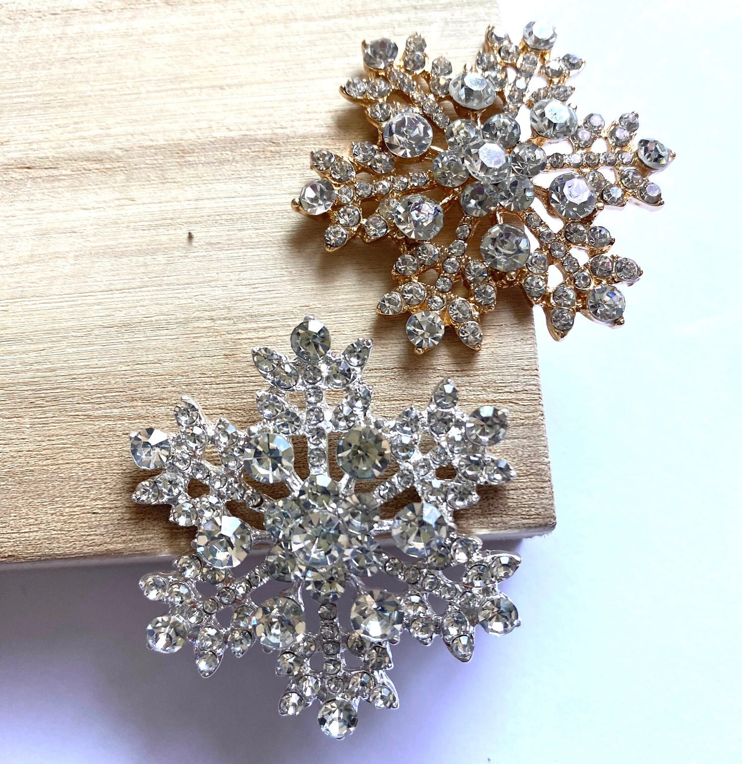 Snowflake Rhinestone Button: Gold & Silver Flat Back Buckle (2 pcs)