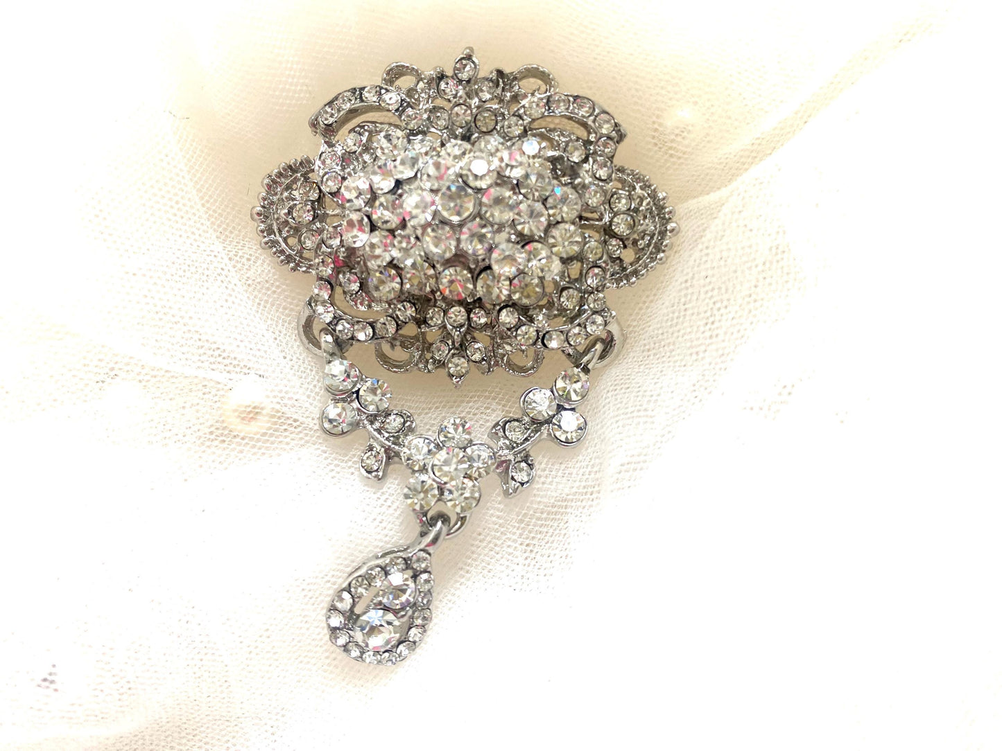 Vintage Style Dangle Rhinestone Brooch Pin For Wedding Jewelry
