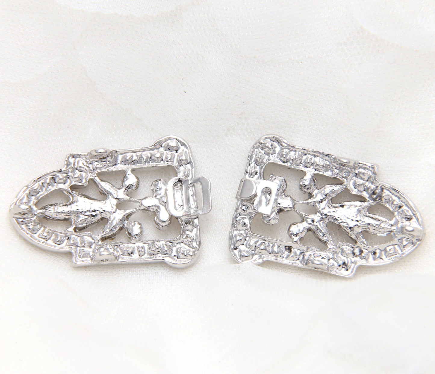 Rhinestone Crystal Buckle Clasp: Silver Tone Sash Belt Buckle (2.95" x 0.86")