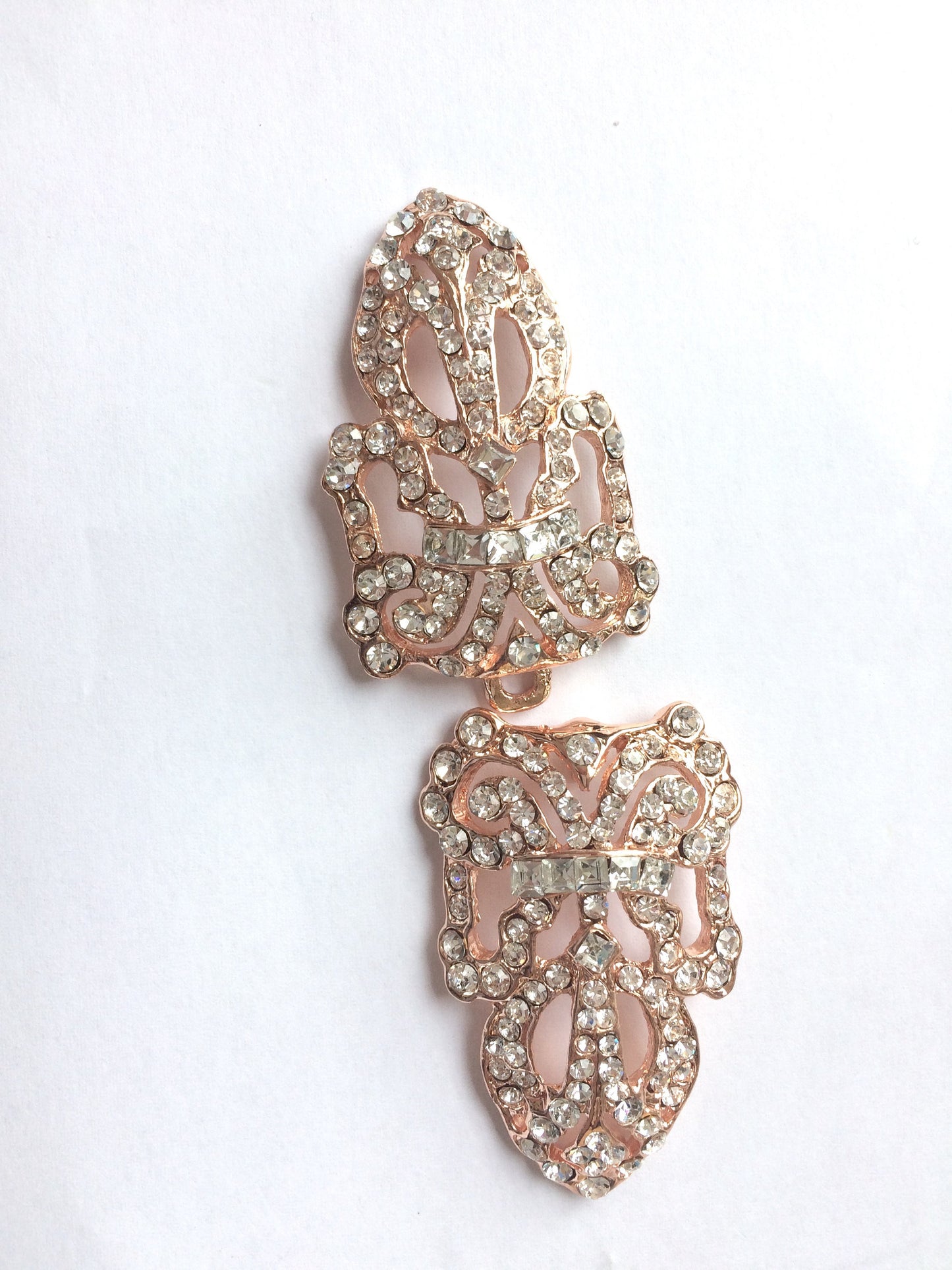 Rose Gold Rhinestone Button: Vintage Crystal Sash Hook And Eye Closure (3.74" x 1.3")