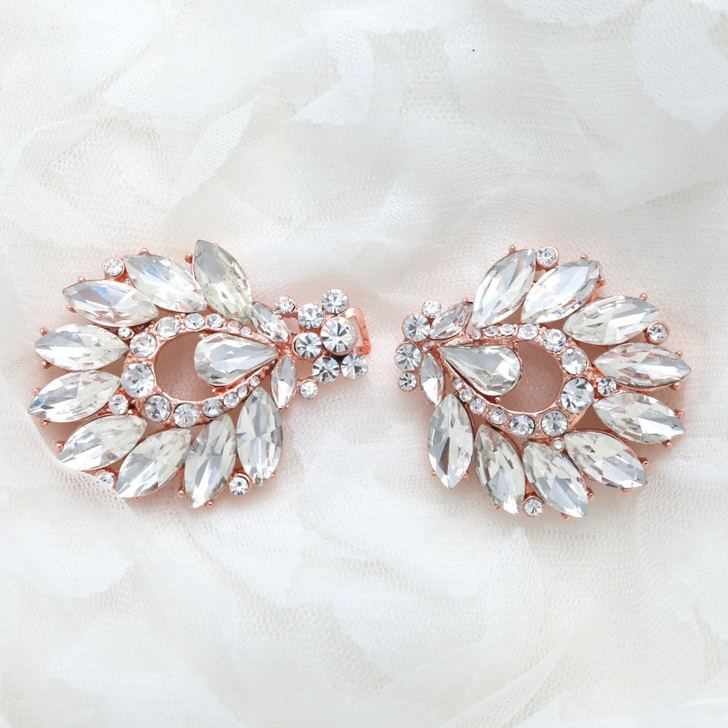 Rose Gold Rhinestone Clasp: Crystal Wedding Buckle (3.7" x 1.5")
