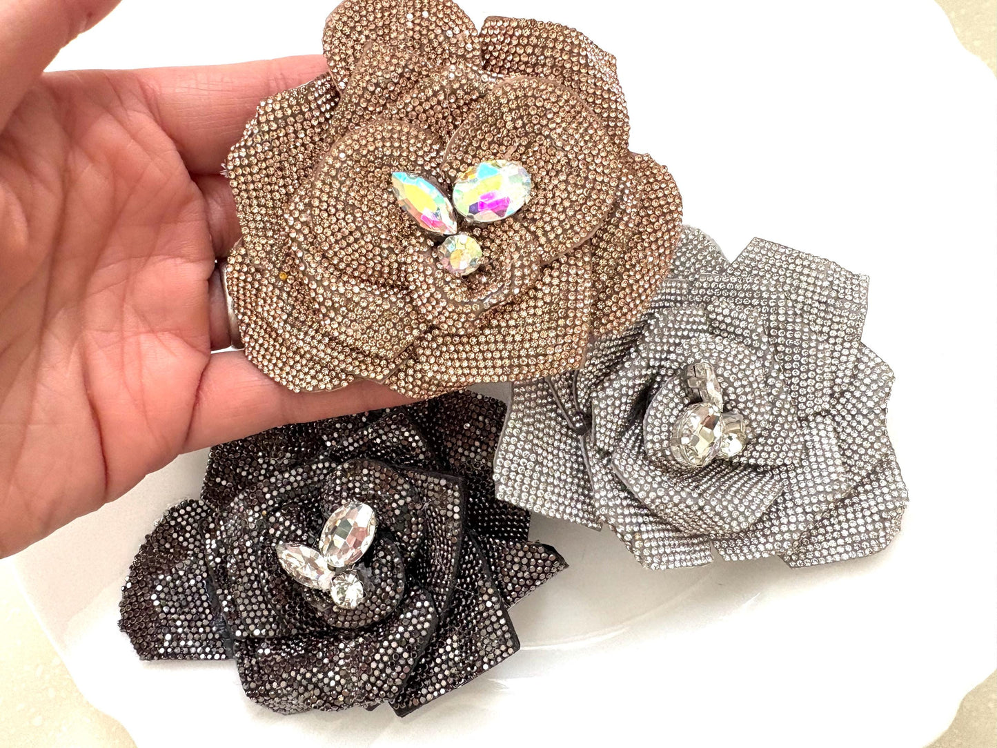 Rhinestone Crystal Orchid Flower: Brooch, Shoe Clip, or Hair Accessory Hair Clip