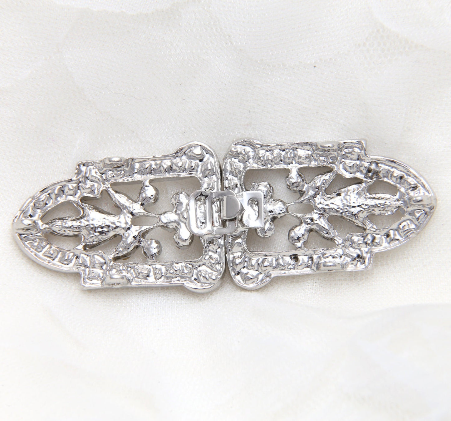 Rhinestone Crystal Buckle Clasp: Silver Tone Sash Belt Buckle (2.95" x 0.86")