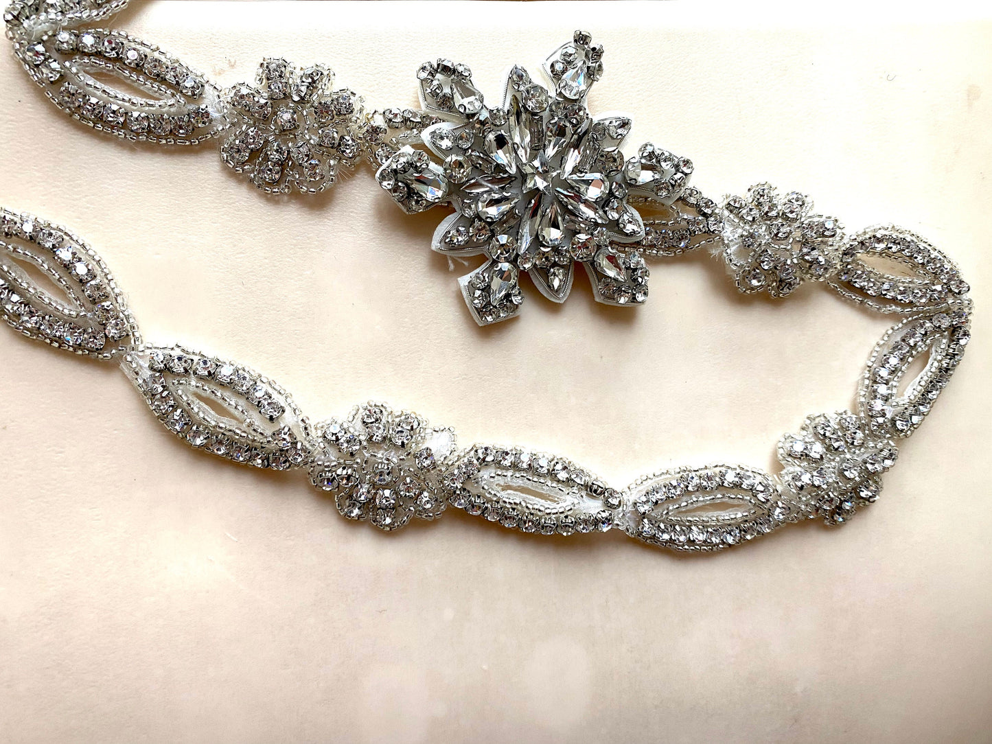 Snowflake Rhinestone Crystal Applique Trim With Ribbon: Bridal Sash Belt Ribbon Sash Default Title