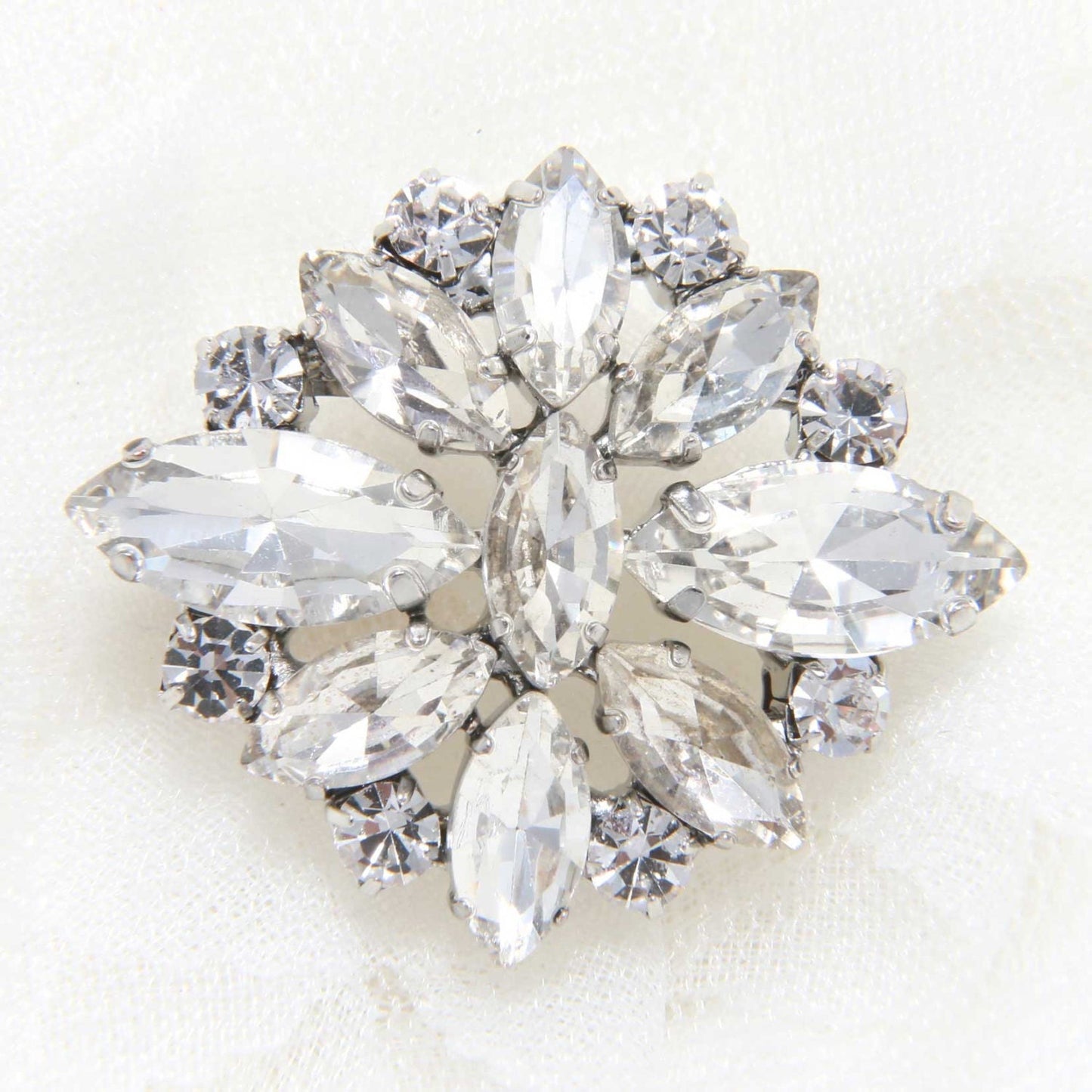 Rhombus Rhinestone Buckle: Flat Back Crystal Brooch Pin (1.4" x 1.2")