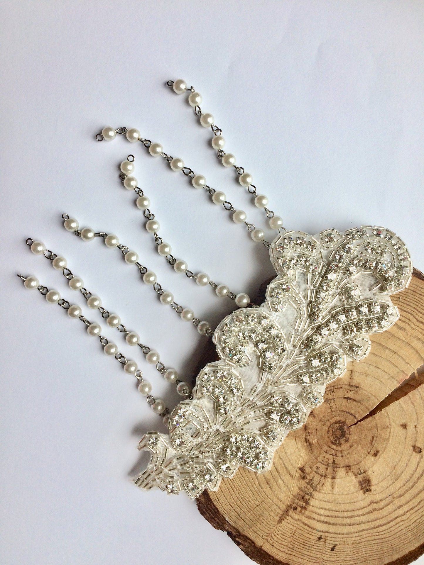 Vintage Style Feather Rhinestone Applique Hair Clip Or Sash Belt | Beaded Pearl Leaf for Wedding Dress