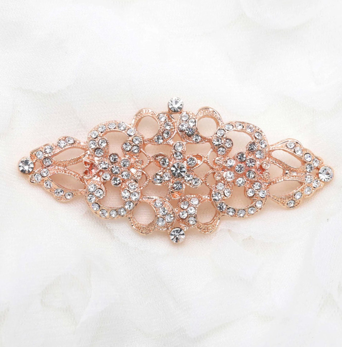 Jeweled Connector Silver Gold Rose Gold Rhinestone Brooch Pin