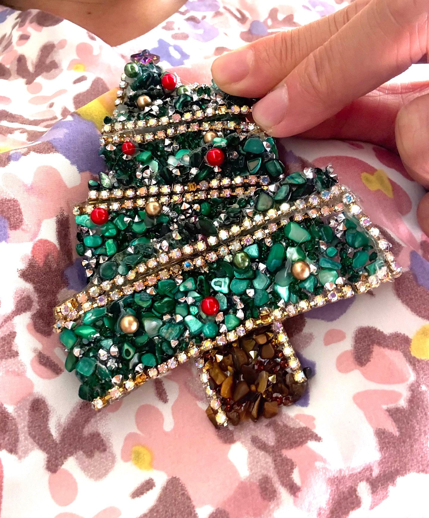 Handmade Christmas Tree Rhinestone Brooch Pin Or Tie brooch tie