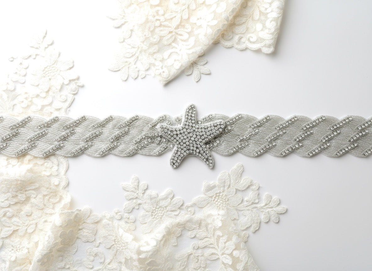Wedding Poem Star Starfish Rhinestone Applique Trim Sash Belt white ivory