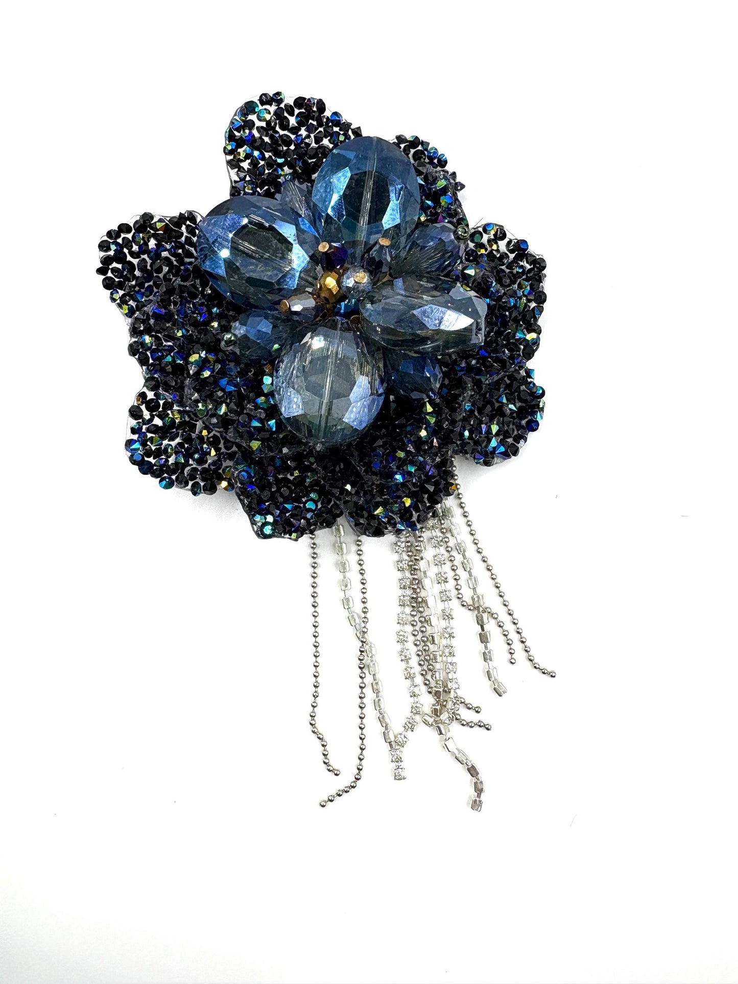 Blue Crystal Flower Charm: Beaded Jewelry Embellishment (2 Pieces) 