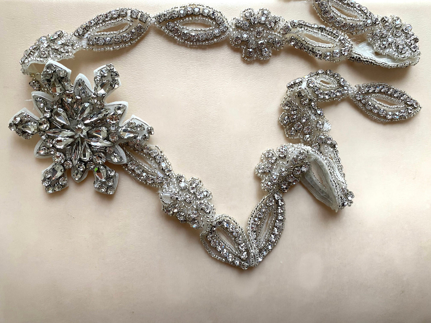 Snowflake Rhinestone Crystal Applique Trim With Ribbon: Bridal Sash Belt Ribbon Sash Default Title 