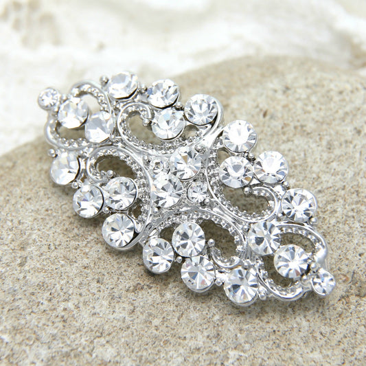 Flat Back Rhinestone Crystal Buckle: Silver Tone, 2.2" x 0.9" 