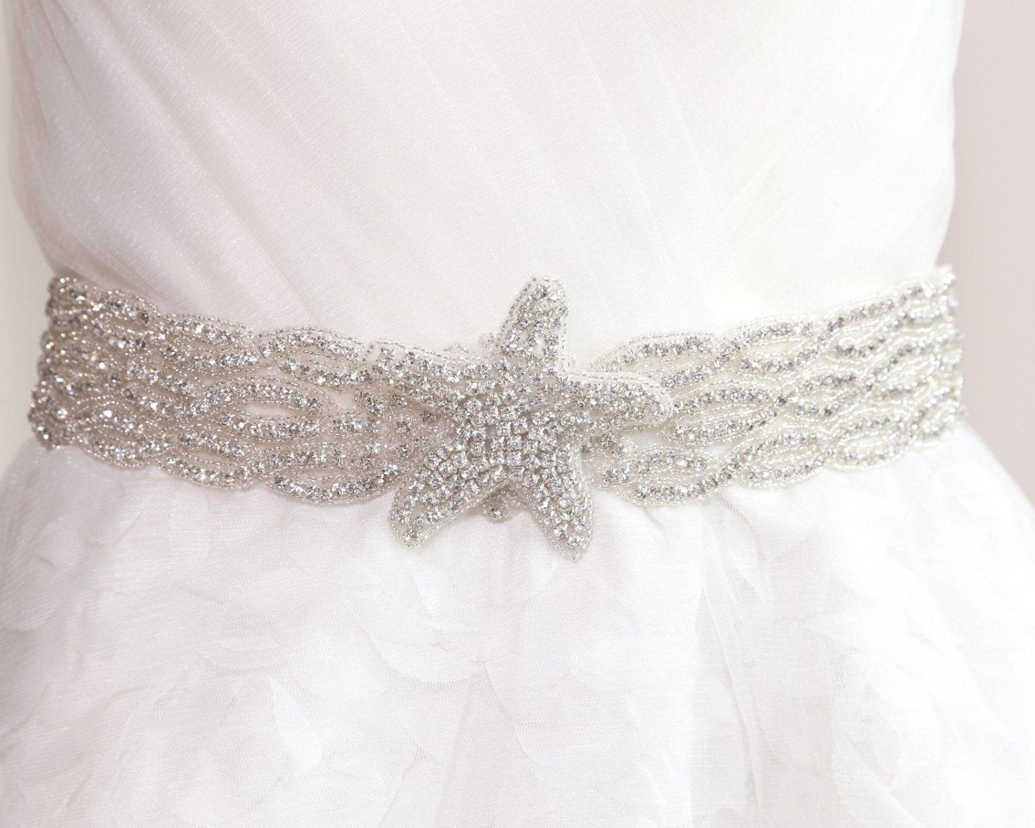 Rhinestone Starfish Applique: Silver Wedding Sash Belt Default Title 