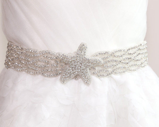 Rhinestone Starfish Applique: Silver Wedding Sash Belt Default Title 