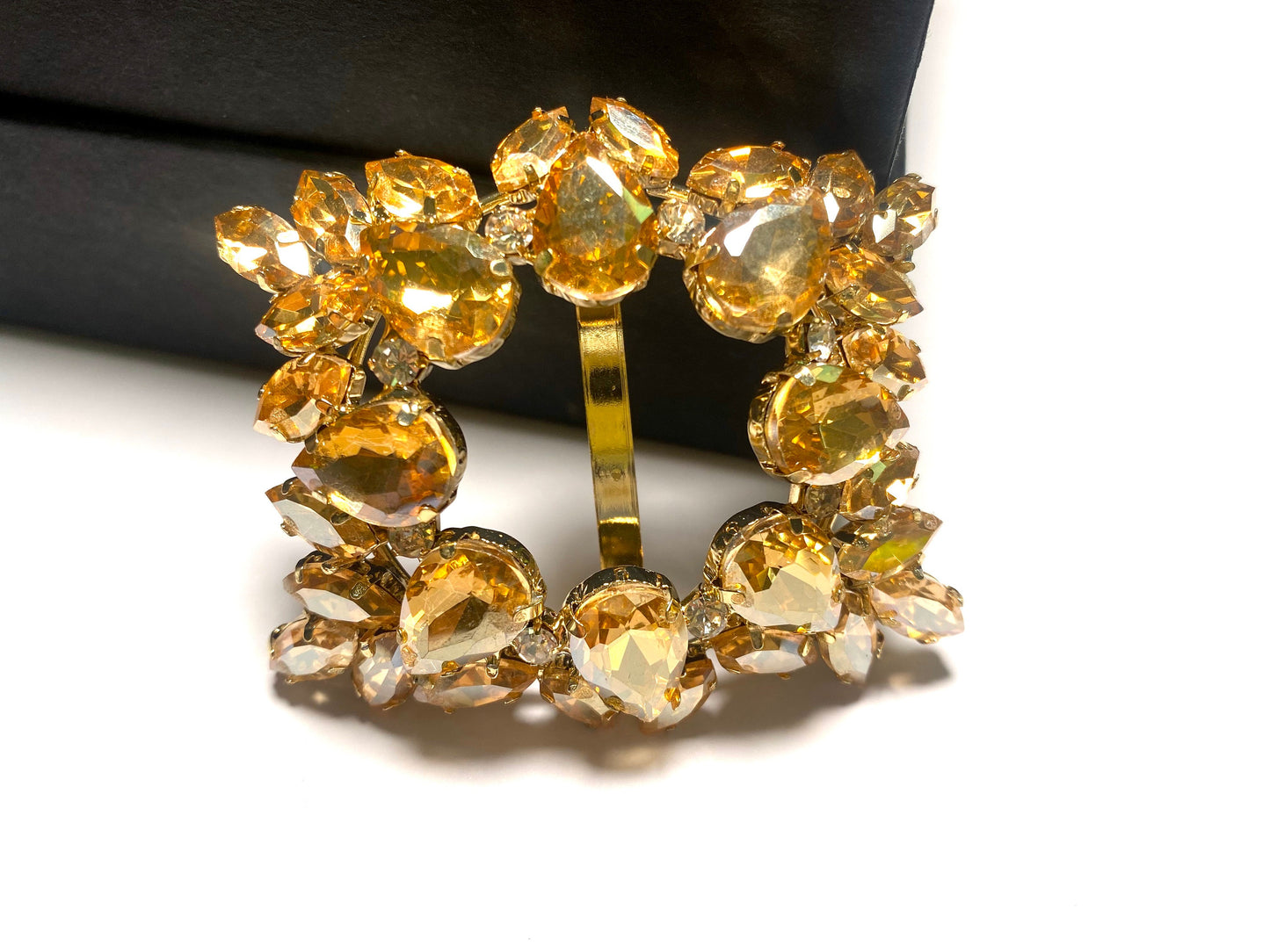 Champagne Rhinestone Belt Buckle Slider: 40mm Crystal Wedding Sash 