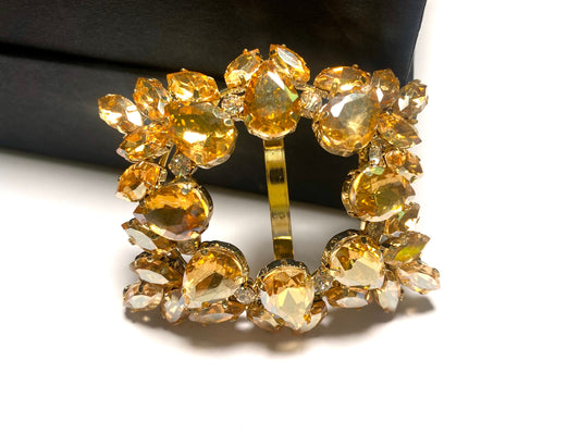 Champagne Rhinestone Belt Buckle Slider: 40mm Crystal Wedding Sash 