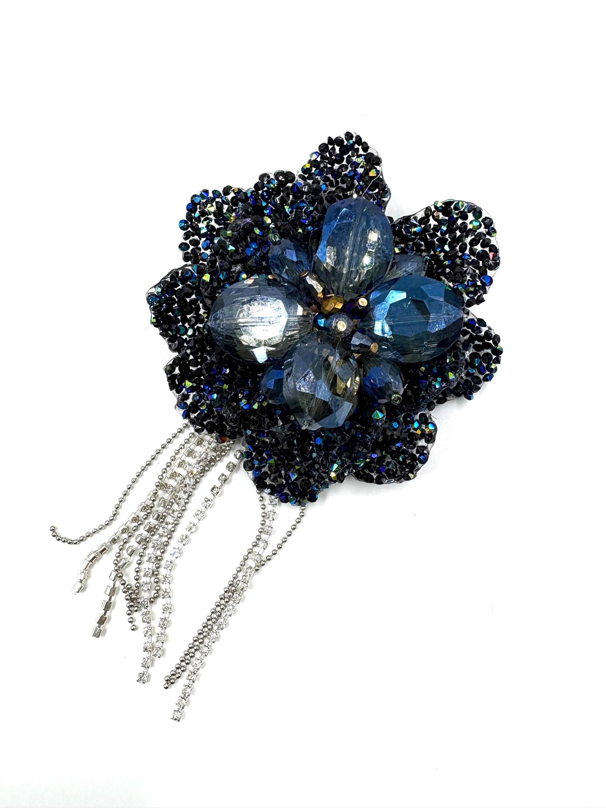 Blue Crystal Flower Charm: Beaded Jewelry Embellishment (2 Pieces) 