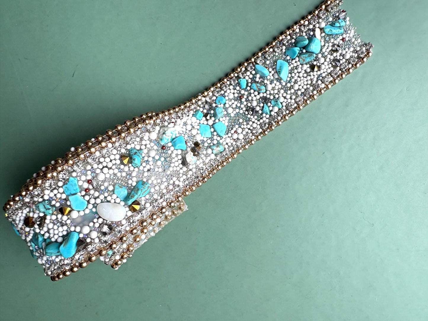 Turquoise Rhinestone Sash Applique: Iron On/Sew On Crystal Trim White / yes White / no 