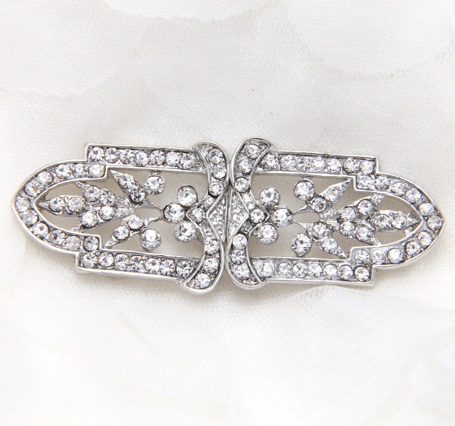 Rhinestone Crystal Buckle Clasp: Silver Tone Sash Belt Buckle (2.95" x 0.86")