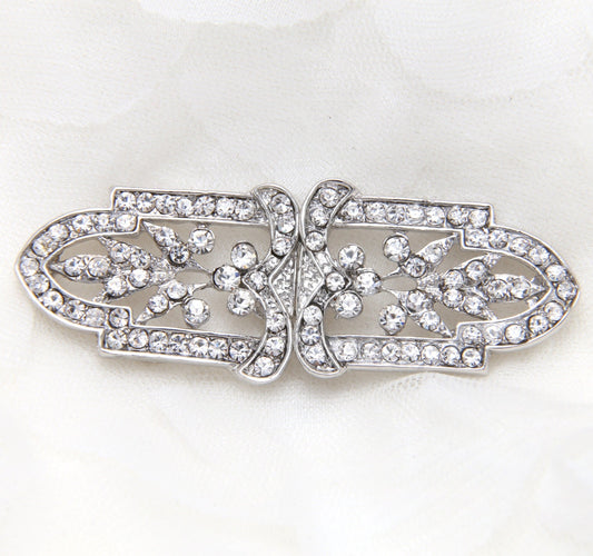 Rhinestone Crystal Buckle Clasp: Silver Tone Sash Belt Buckle (2.95" x 0.86")