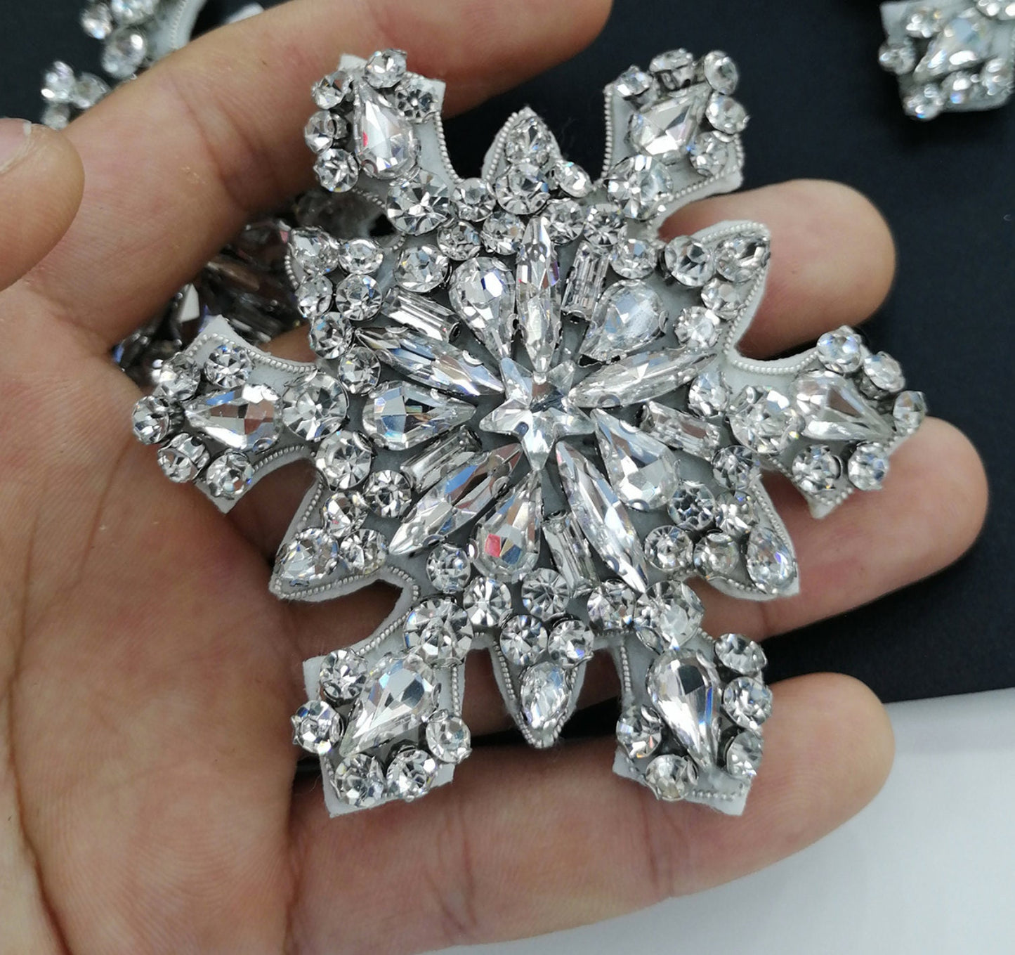 Rhinestone Crystal Snowflake Appliques - Winter Star Embellishments (2 Pieces, 7cm)