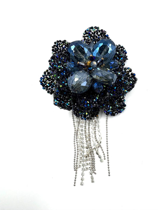 Blue Crystal Flower Charm: Beaded Jewelry Embellishment (2 Pieces) 