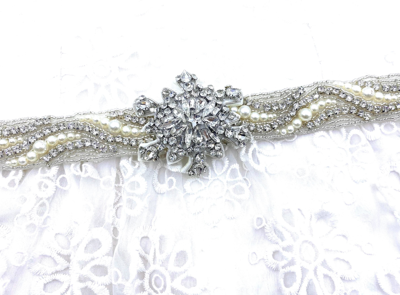 Snowflake Rhinestone Applique Trim: Crystal Bridal Belt, Sash