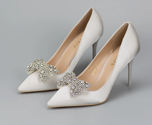 Silver Or Gold Crystal Bow Applique Shoe Clips: Rhinestone Bowknot Shoe Decoration, Shoe Clips (8cm) 