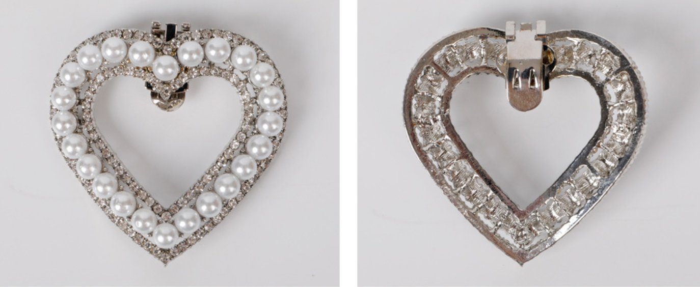 2 Crystal Heart Shoe Clips: Faux Pearl Rhinestone Shoe Clips