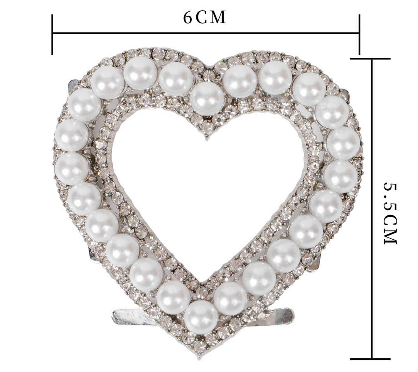 2 Crystal Heart Shoe Clips: Faux Pearl Rhinestone Shoe Clips