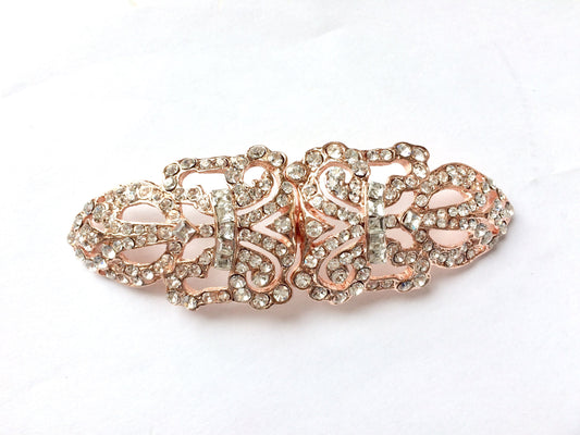 Rose Gold Rhinestone Button: Vintage Crystal Sash Hook And Eye Closure (3.74" x 1.3")