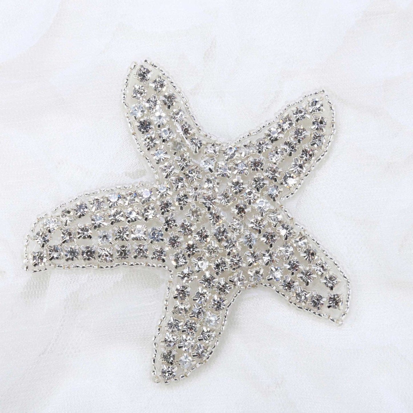 Sparkling Rhinestone Starfish Applique for Wedding Crafts & Accessories (3.4" x 3.5") 