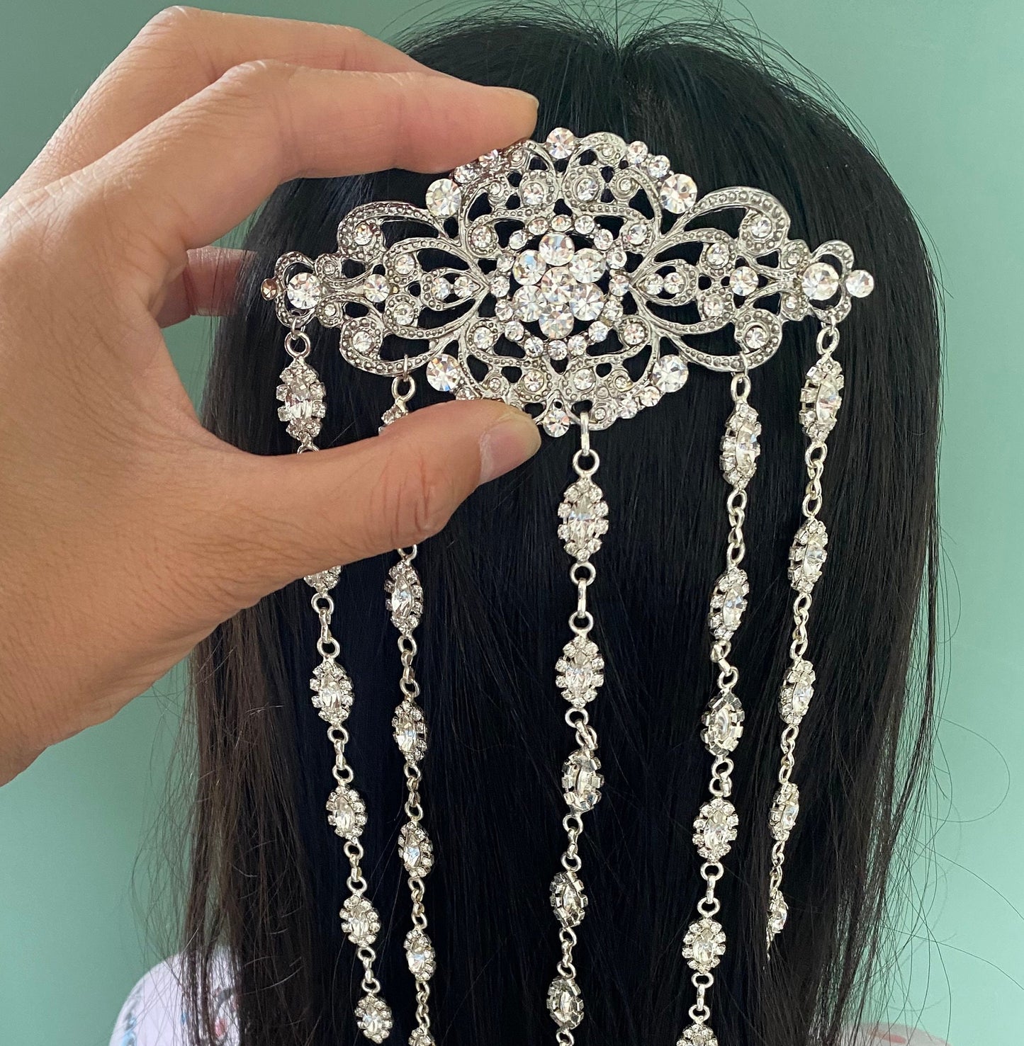 Make A Vintage Wedding | Rhinestone Crystal Hair Accessory : Bridal Wedding Hair Clip Hair Chain