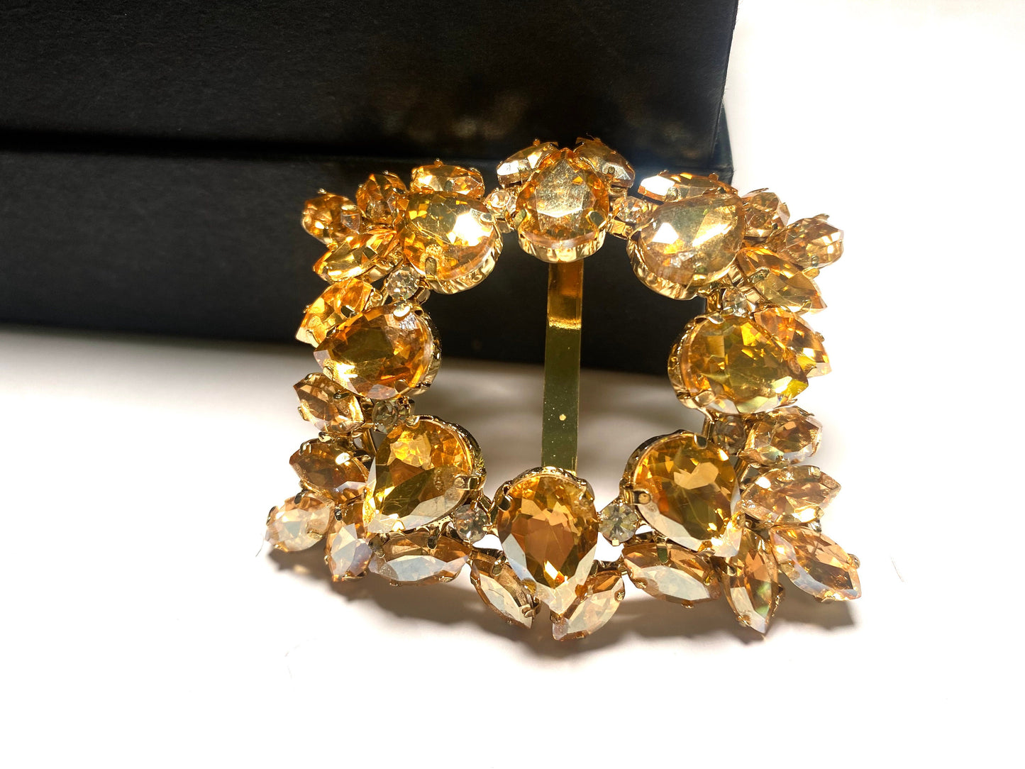 Champagne Rhinestone Belt Buckle Slider: 40mm Crystal Wedding Sash 