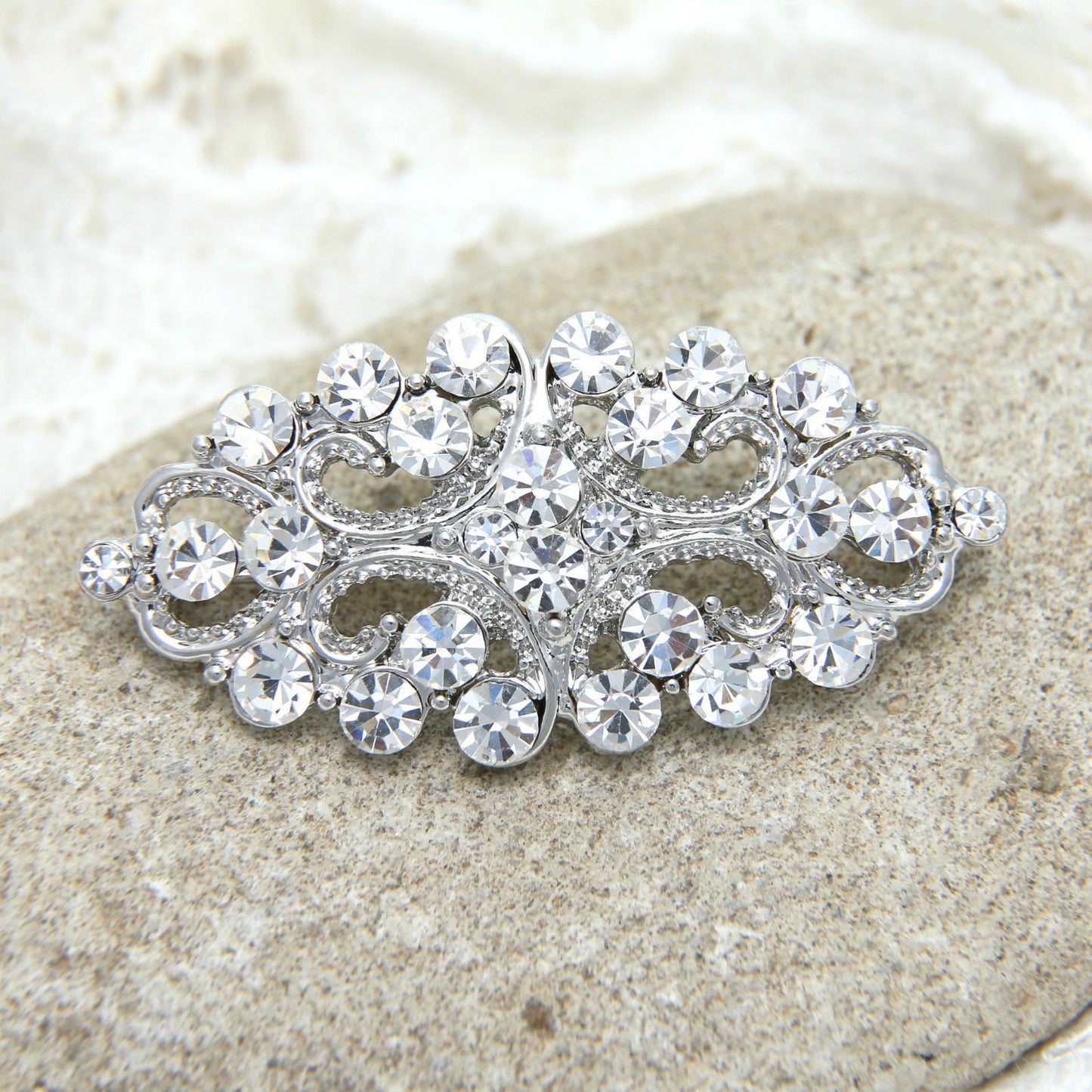Flat Back Rhinestone Crystal Buckle: Silver Tone, 2.2" x 0.9" 