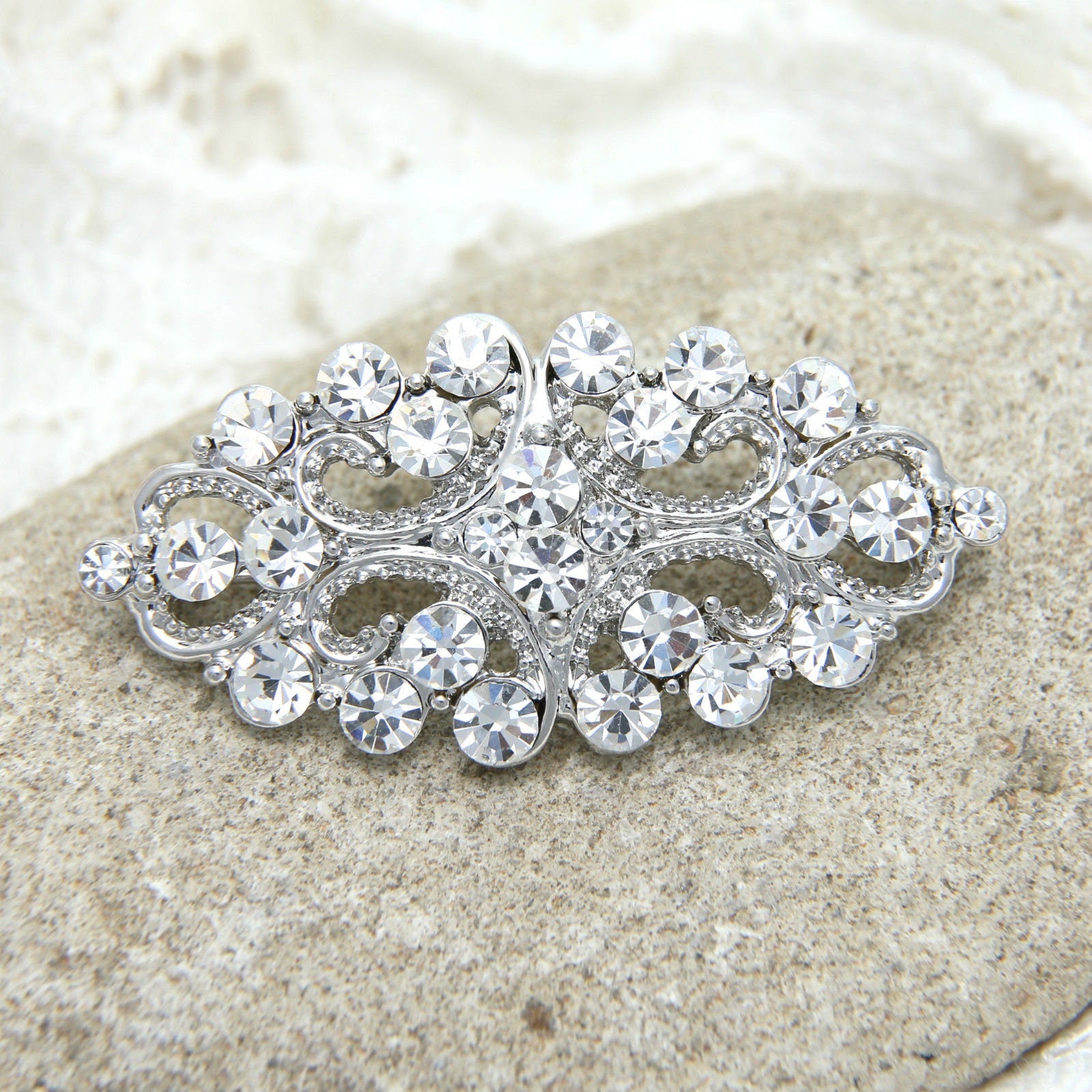Flat Back Rhinestone Crystal Buckle: Silver Tone, 2.2" x 0.9" 