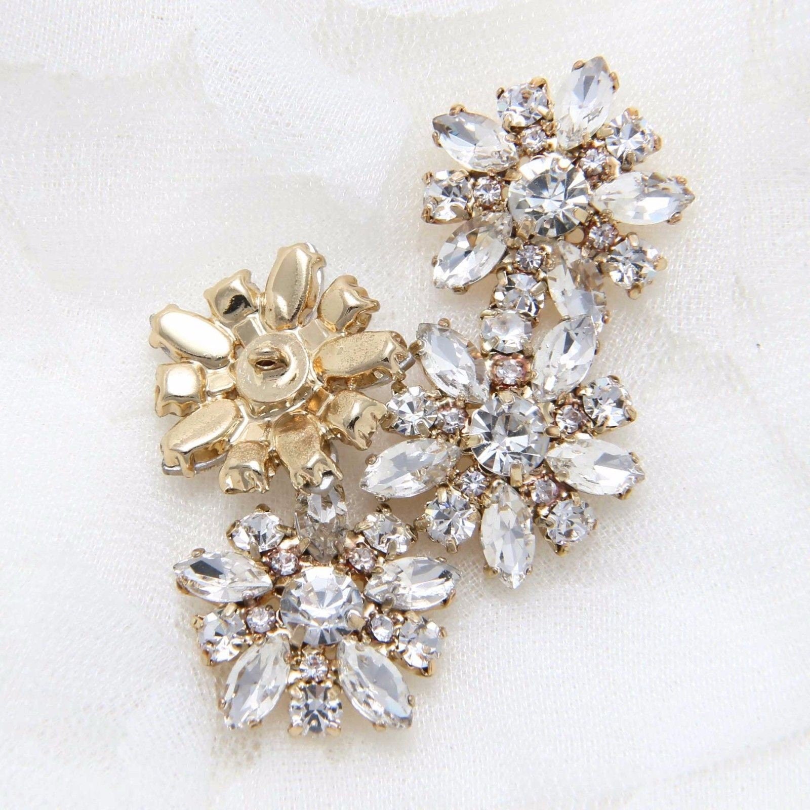 4/6 Piece Rhinestone Flower Buttons: Gold/Silver Crystal Shank Embellishments 2gold 2 silver 3gold3silver 