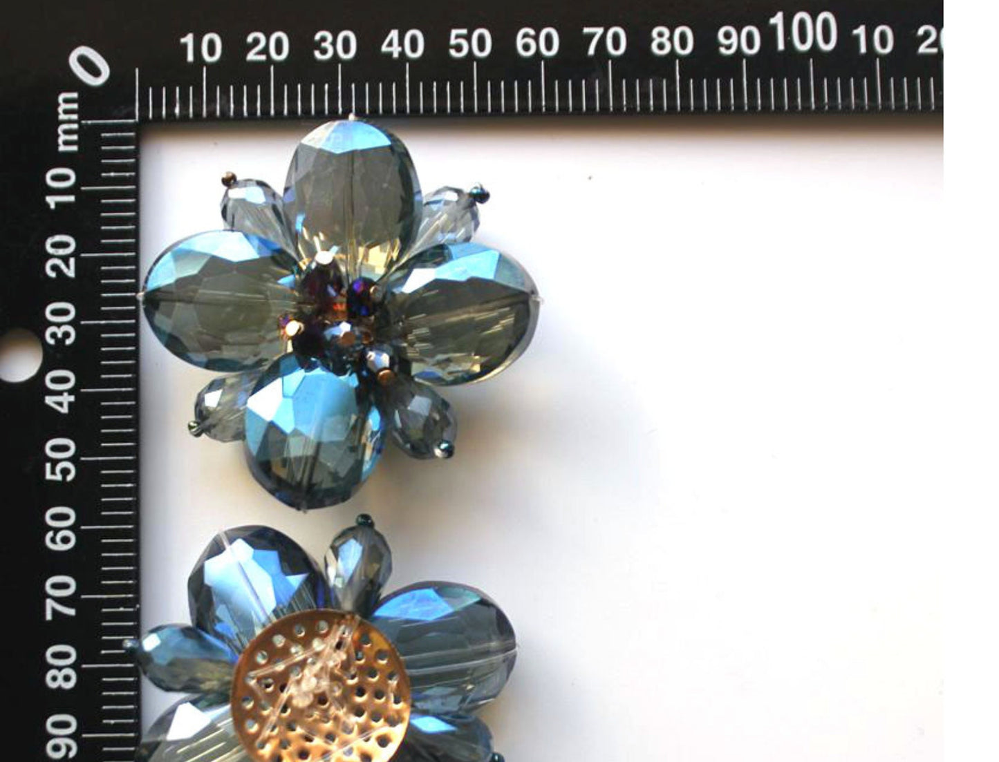 Blue Crystal Flower Charm: Beaded Jewelry Embellishment (2 Pieces) 