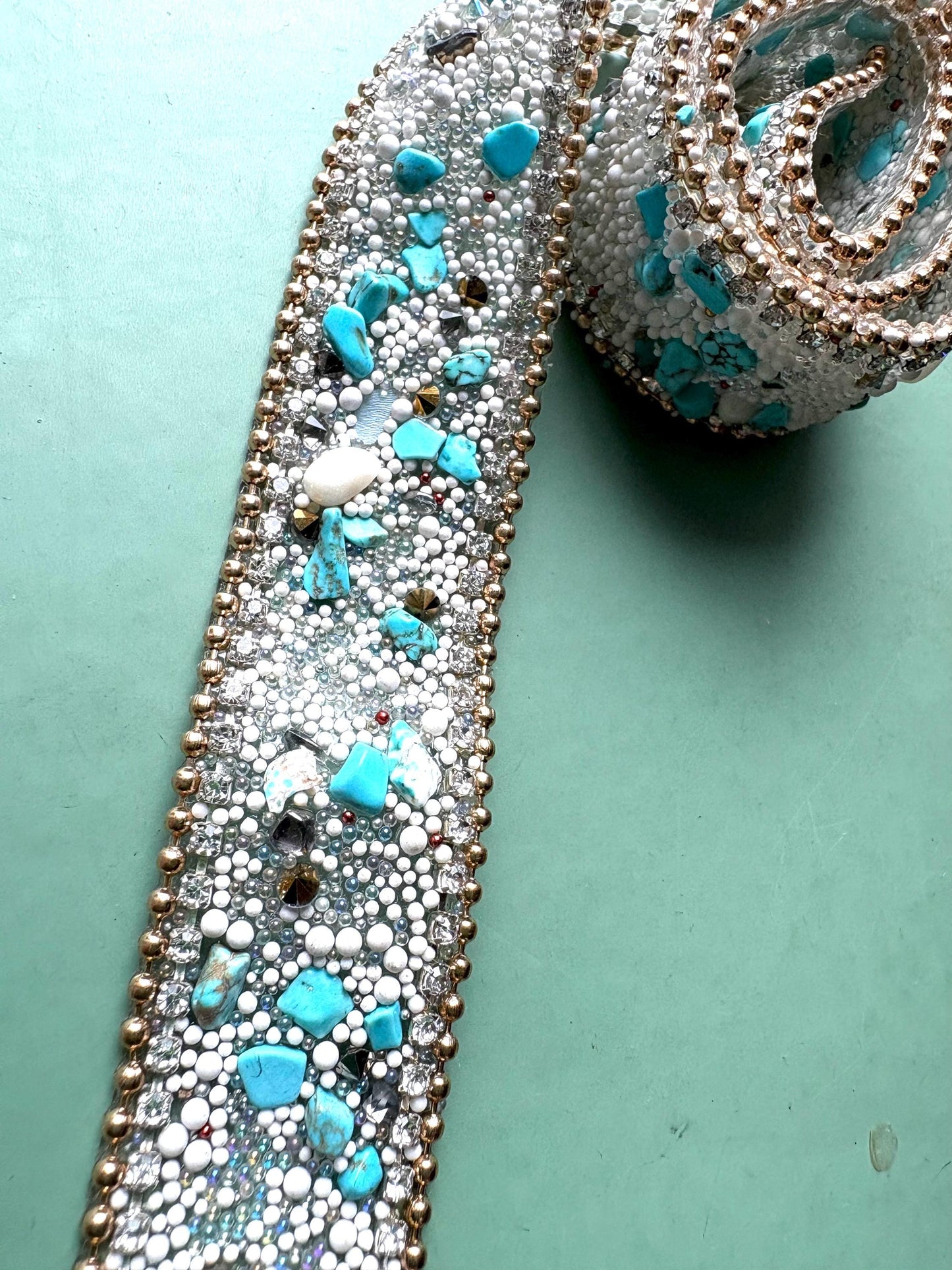 Turquoise Rhinestone Sash Applique: Iron On/Sew On Crystal Trim White / yes White / no 
