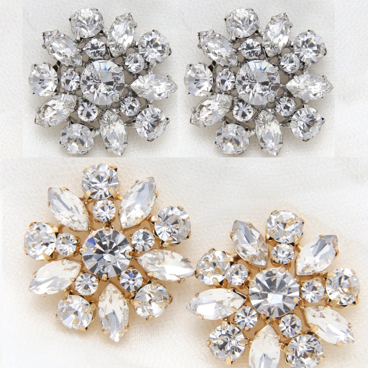 Rhinestone Crystal Shank Buttons: Gold/Silver Wedding Dress Decoration (2 Piece) Silver Gold 