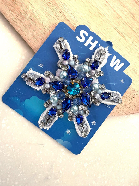 Blue Rhinestone Snowflake Applique: Handmade Crystal Star Patch, Beaded Christmas Patch