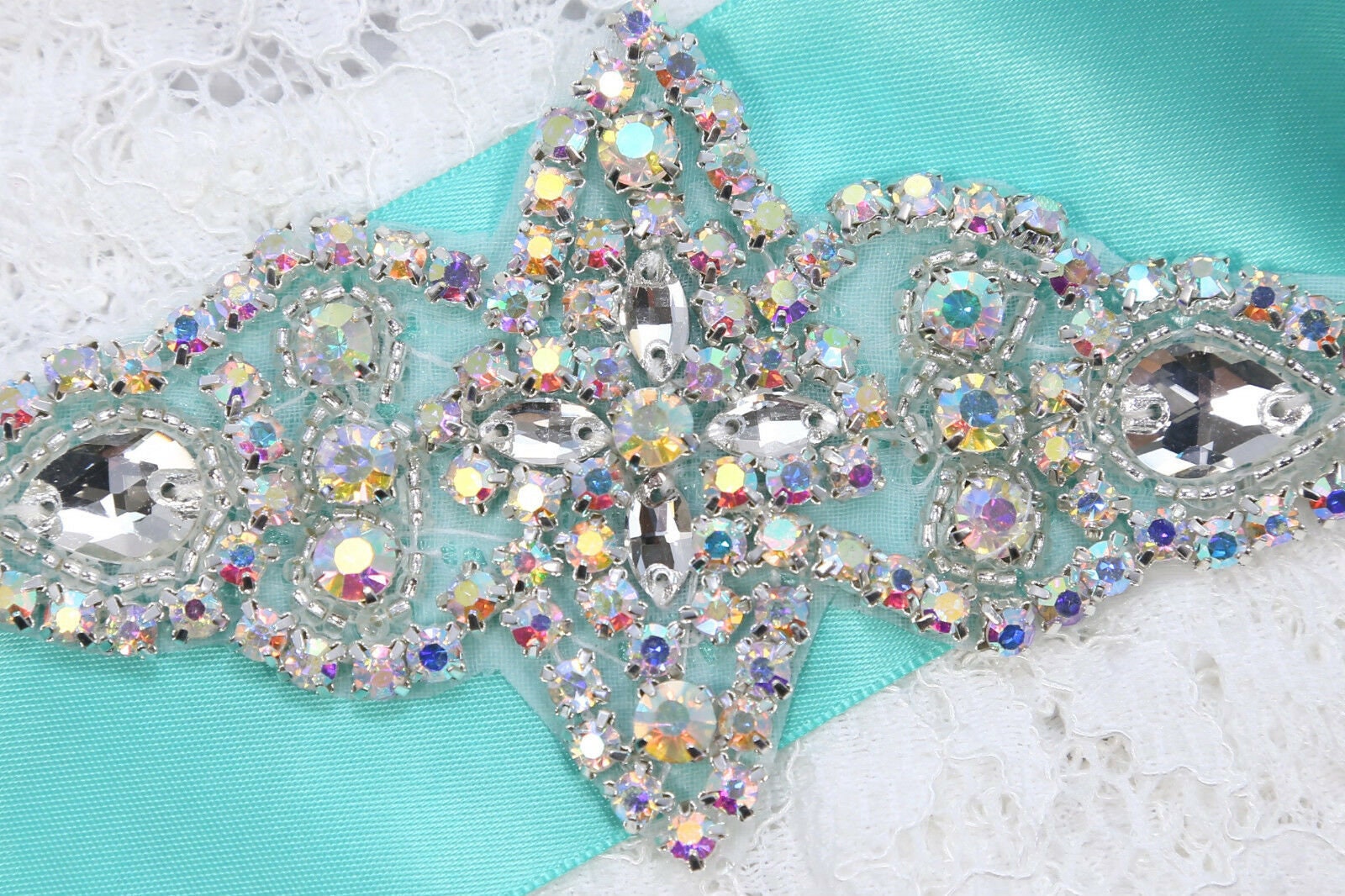 Diamante Rhinestone Crystal Beaded Wedding Applique - Iron On Bridal Sash 