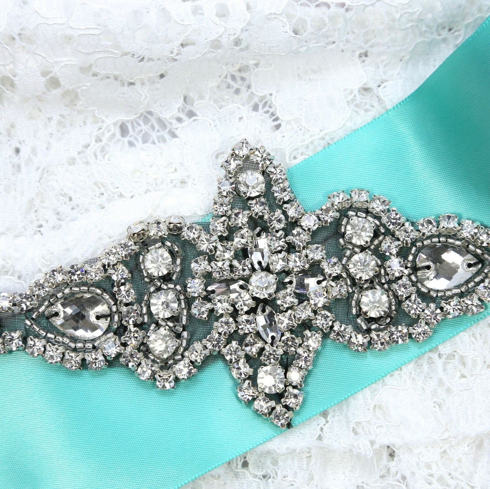 Diamante Rhinestone Crystal Beaded Wedding Applique - Iron On Bridal Sash 